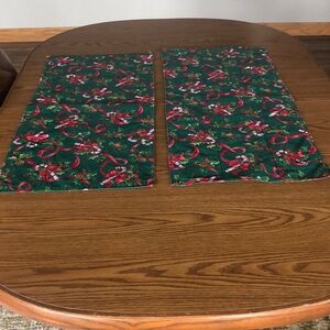 Set of two Homemade green candy cane decorative table linens